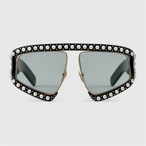 gucci rectangular frame acetate sunglasses with pearls|Gucci rectangle sunglasses women.